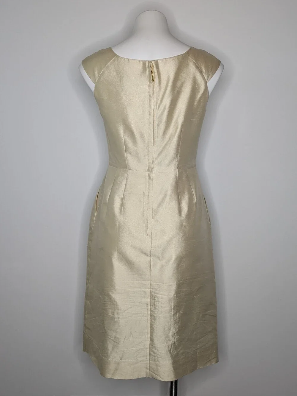 Kate Spade Josie Champagne Cream Tan Satin Sequin & Bead Scoop Neck Dress 4
